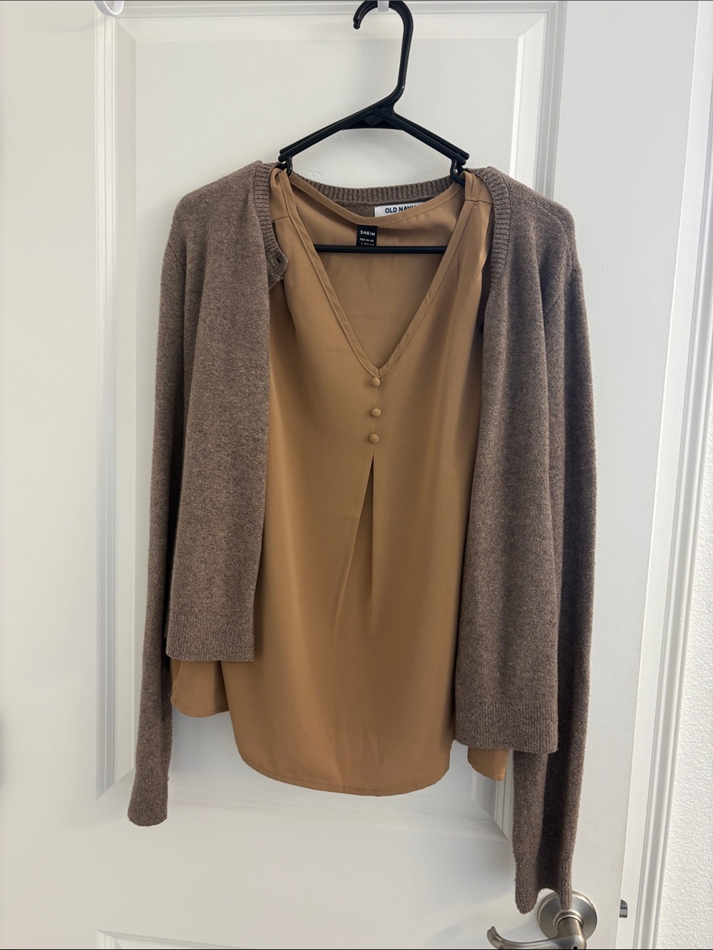 Old Navy Taupe Cardigan with Camel Blouse